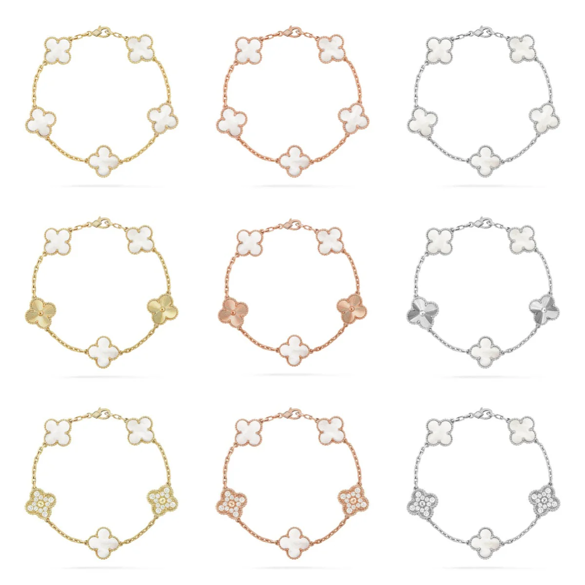 [⭐Shinejoy]CLOVER WHITE PEARL MOP 5 MOTIF BRACELET COLLECTION