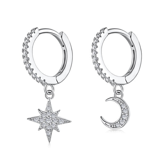 [Shinejoy Jewelry]Star and Moon Asymmetric Earrings