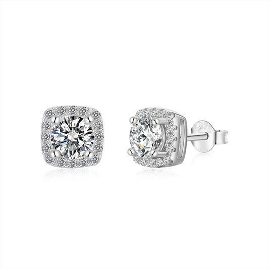 [Shinejoy Jewelry]Classic Round Center Stone Stud Earrings