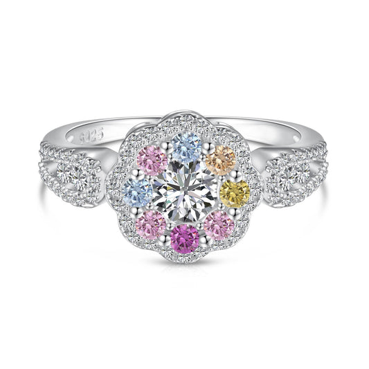 [Shinejoy Jewelry]Delicate Colorful Round Cut Flower Shape Wedding Ring