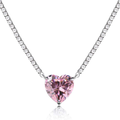 [Shinejoy Jewelry]8.0 Carat Versatile Colorful Sweet Heart-Shaped Tennis Necklace