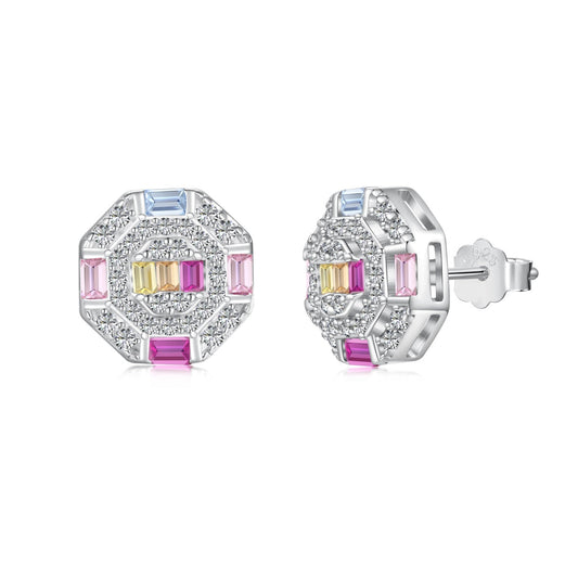 [Shinejoy Jewelry]Ornate Colorful Octagon Shape Daily Earrings