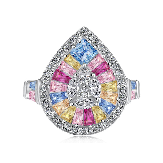 [Shinejoy Jewelry]Elegant Colorful Water Drop Shape Banquet Ring