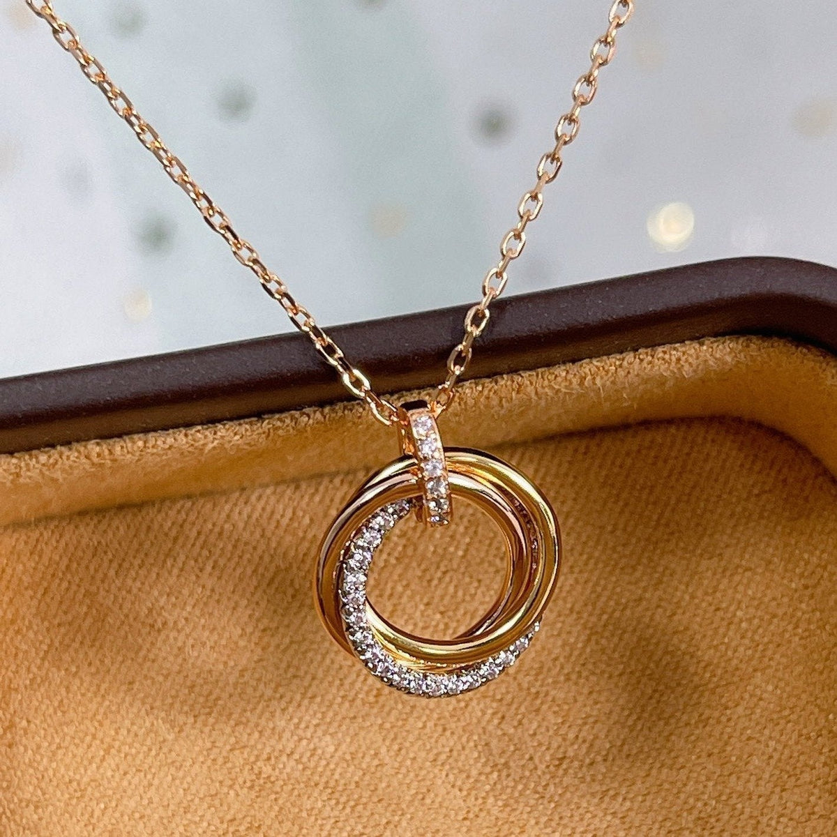 [⭐Shinejoy]TRINITY NECKLACE SILVER GOLD PINK GOLD DIAMONDS