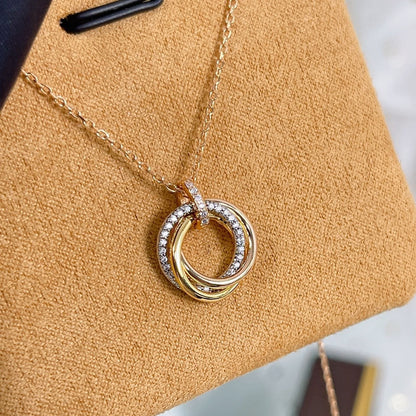 [⭐Shinejoy]TRINITY NECKLACE SILVER GOLD PINK GOLD DIAMONDS