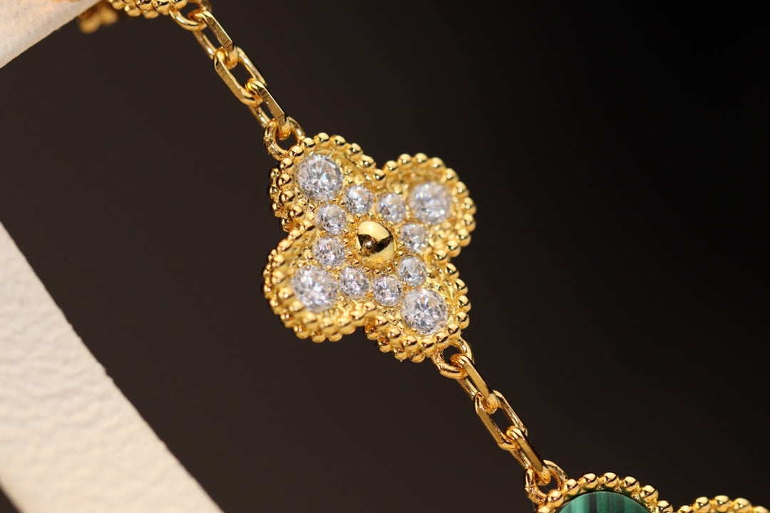 [⭐Shinejoy]CLOVER EARRINGS GOLD MALACHITE DIAMOND 3 MOTIF