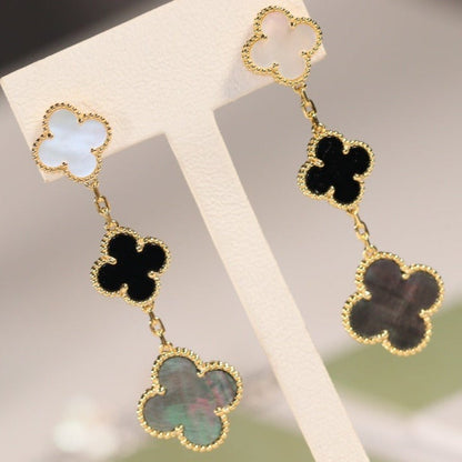 [⭐Shinejoy]CLOVER EARRINGS GOLD ONYX MOP 3 MOTIF
