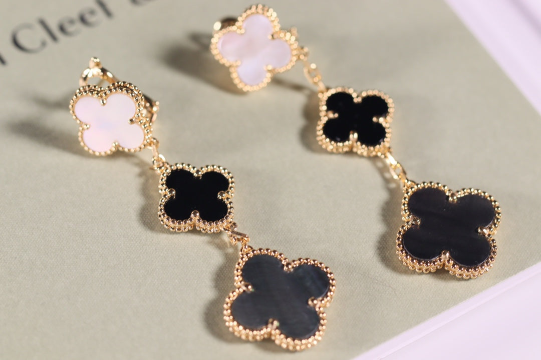 [⭐Shinejoy]CLOVER EARRINGS GOLD ONYX MOP 3 MOTIF