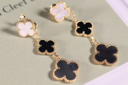 [⭐Shinejoy]CLOVER EARRINGS GOLD ONYX MOP 3 MOTIF