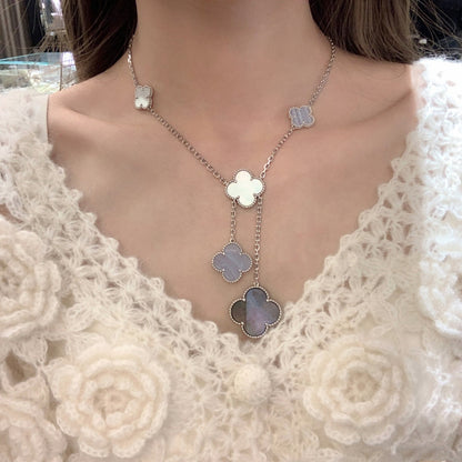 [⭐Shinejoy]CLOVER MOP CHALCEDONY NECKLACE SILVER 6 MOTIF