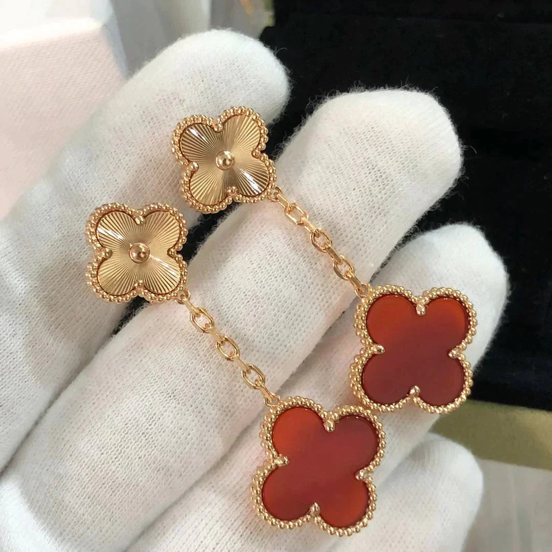 [⭐Shinejoy]CLOVER 2 MOTIF  LASER CARNELIAN EARRINGS