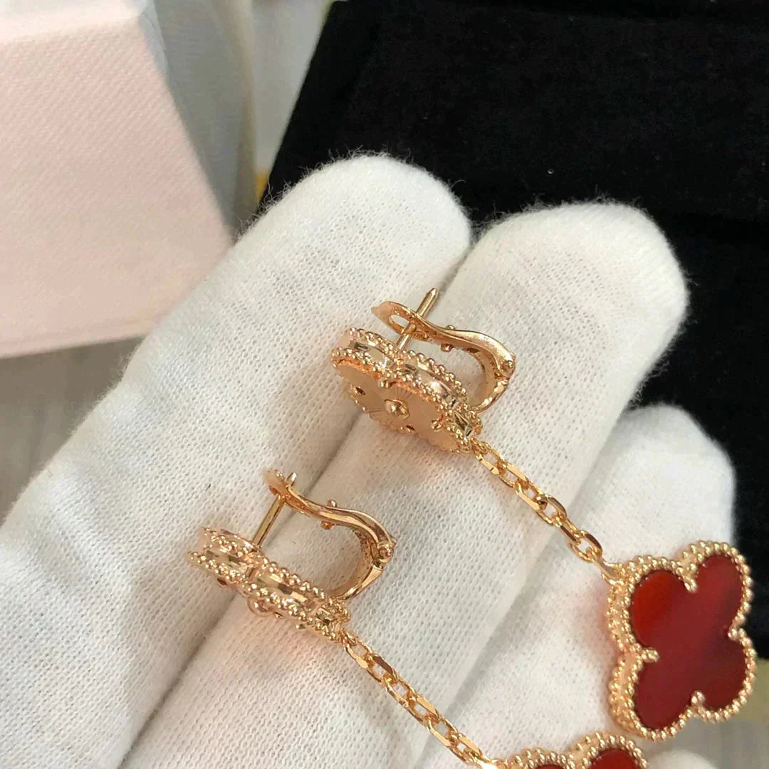 [⭐Shinejoy]CLOVER 2 MOTIF  LASER CARNELIAN EARRINGS