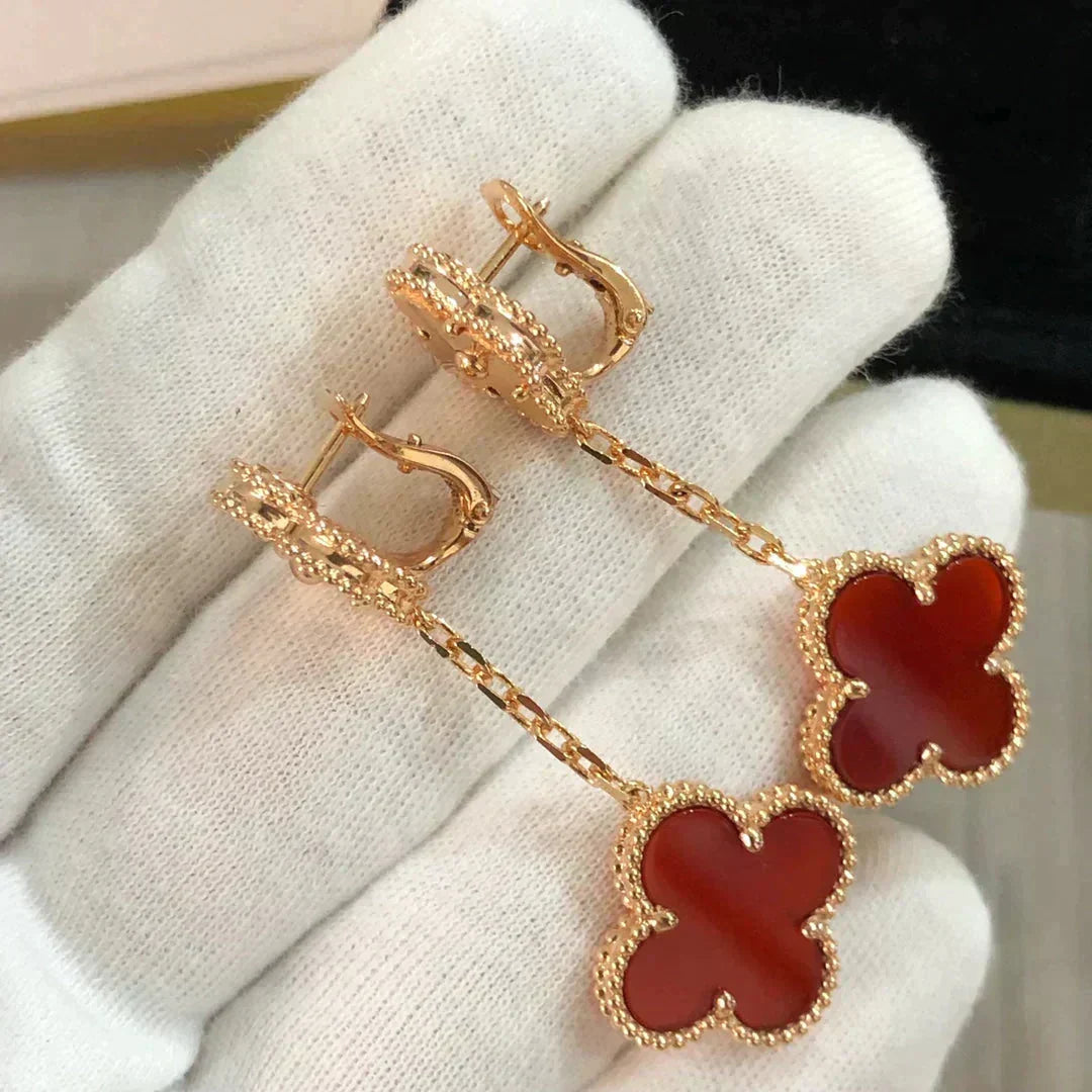 [⭐Shinejoy]CLOVER 2 MOTIF  LASER CARNELIAN EARRINGS