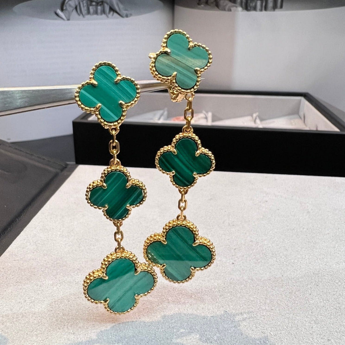 [⭐Shinejoy]CLOVER MALACHITE 3 MOTIFS GOLD