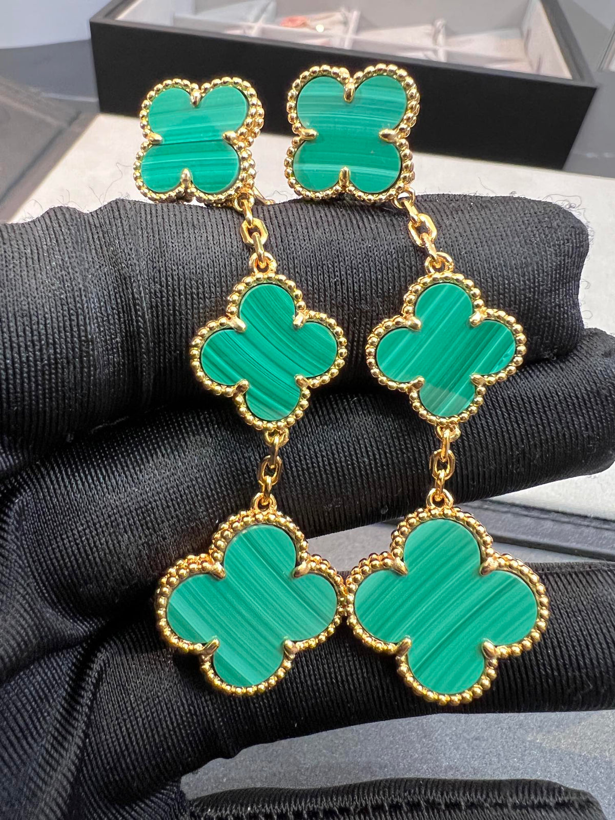 [⭐Shinejoy]CLOVER MALACHITE 3 MOTIFS GOLD