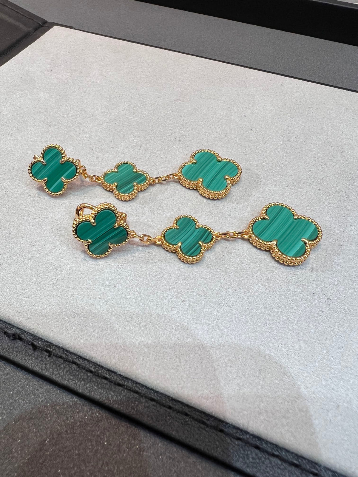 [⭐Shinejoy]CLOVER MALACHITE 3 MOTIFS GOLD