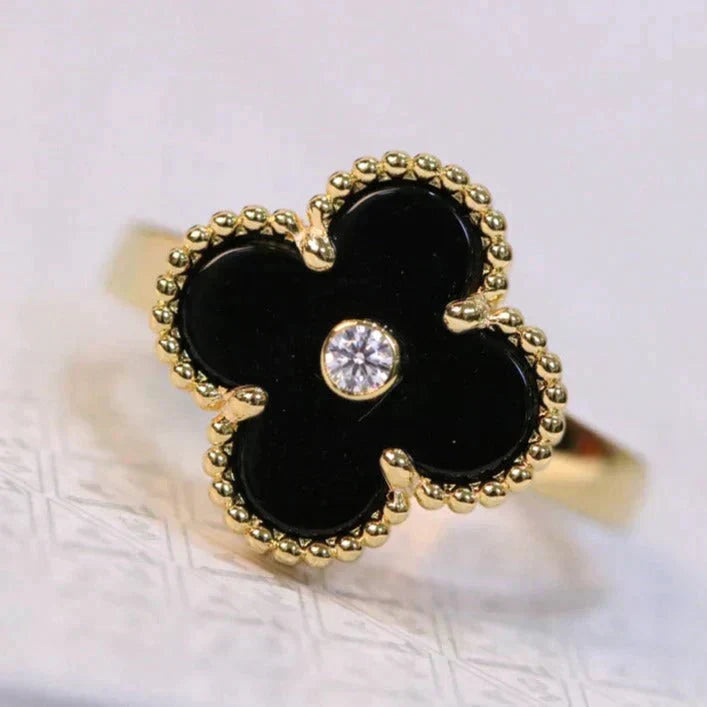 [⭐Shinejoy]CLOVER ONYX RING GOLD DIAMOND