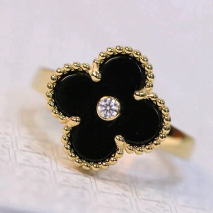 [⭐Shinejoy]CLOVER ONYX RING GOLD DIAMOND