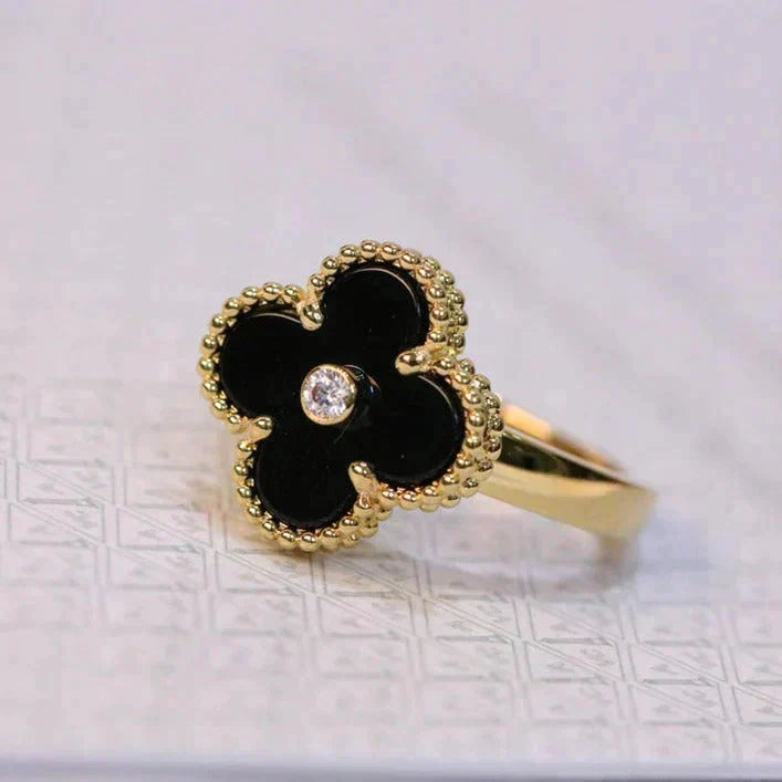 [⭐Shinejoy]CLOVER ONYX RING GOLD DIAMOND