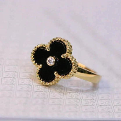 [⭐Shinejoy]CLOVER ONYX RING GOLD DIAMOND