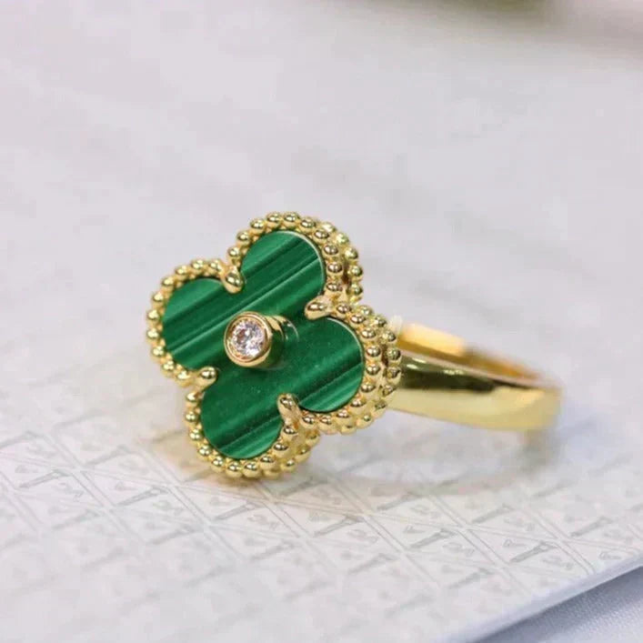 [⭐Shinejoy]CLOVER MALACHITE RING GOLD DIAMOND