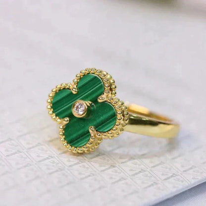 [⭐Shinejoy]CLOVER MALACHITE RING GOLD DIAMOND