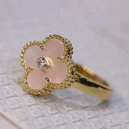 [⭐Shinejoy]CLOVER PINK MOP RING GOLD DIAMOND