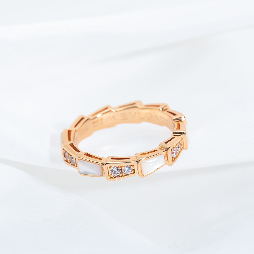 [⭐Shinejoy]SERPENTI RING PINK GOLD DIAMOND MOP 3MM