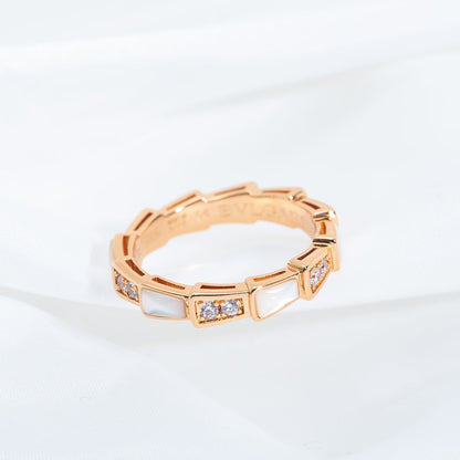 [⭐Shinejoy]SERPENTI RING PINK GOLD DIAMOND MOP 3MM