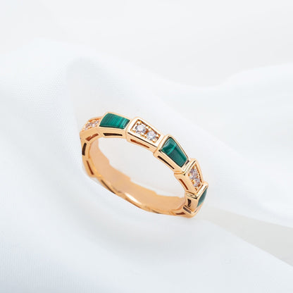 [⭐Shinejoy]SERPENTI RING PINK GOLD MALACHITE DIAMOND 3MM