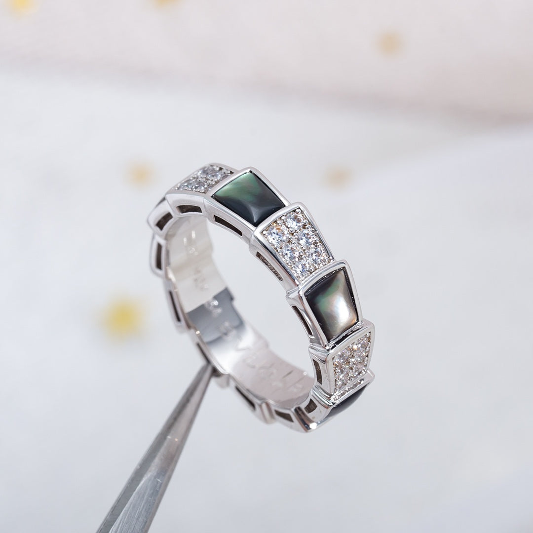 [⭐Shinejoy]SERPENTI RING SILVER DIAMOND BLACK MOP 4MM