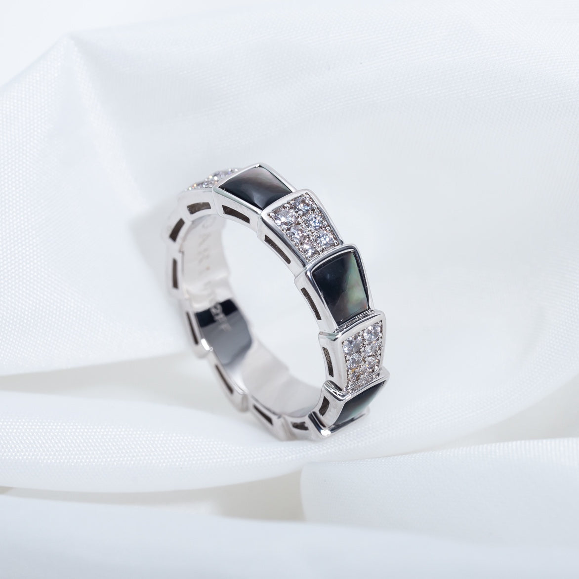 [⭐Shinejoy]SERPENTI RING SILVER DIAMOND BLACK MOP 4MM