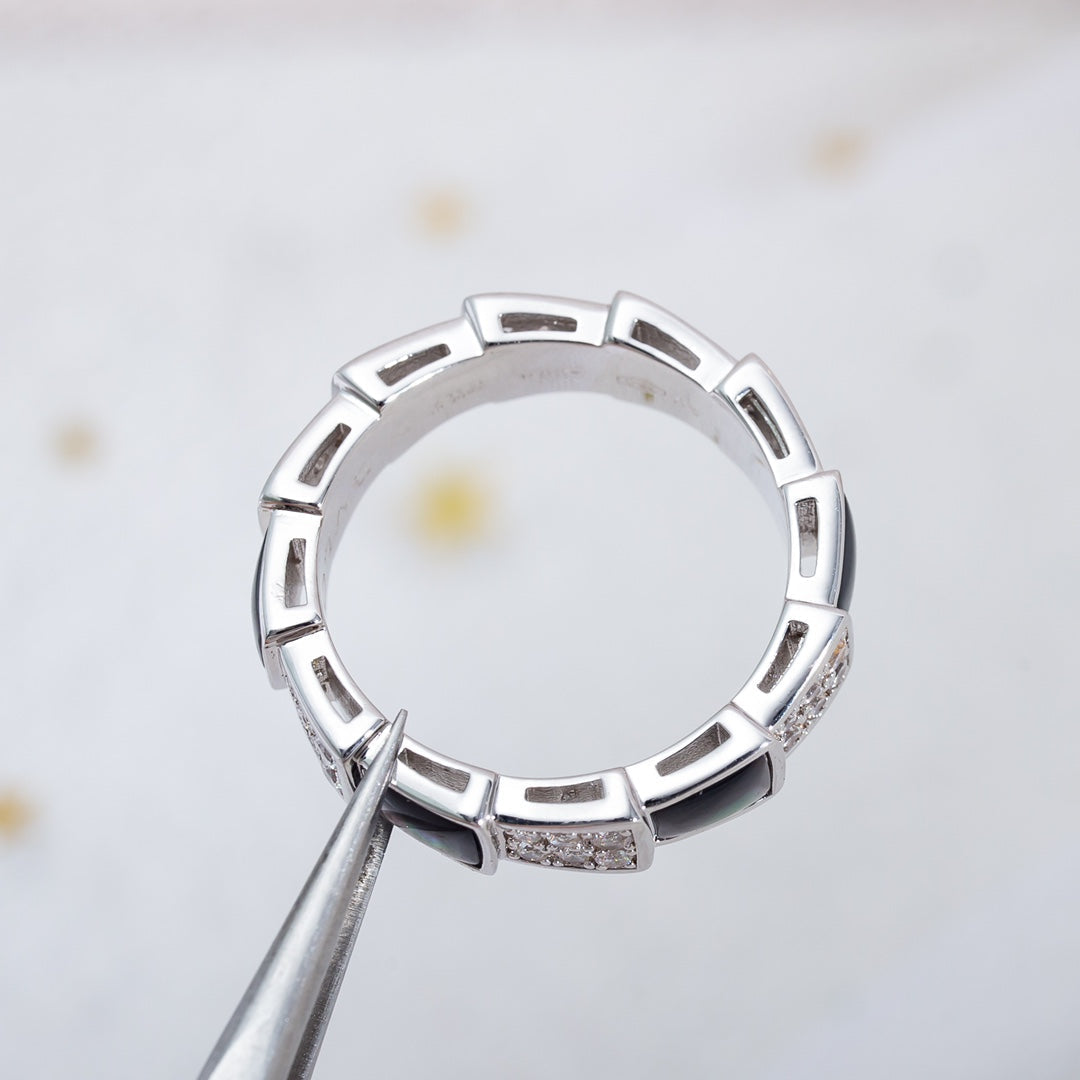 [⭐Shinejoy]SERPENTI RING SILVER DIAMOND BLACK MOP 4MM