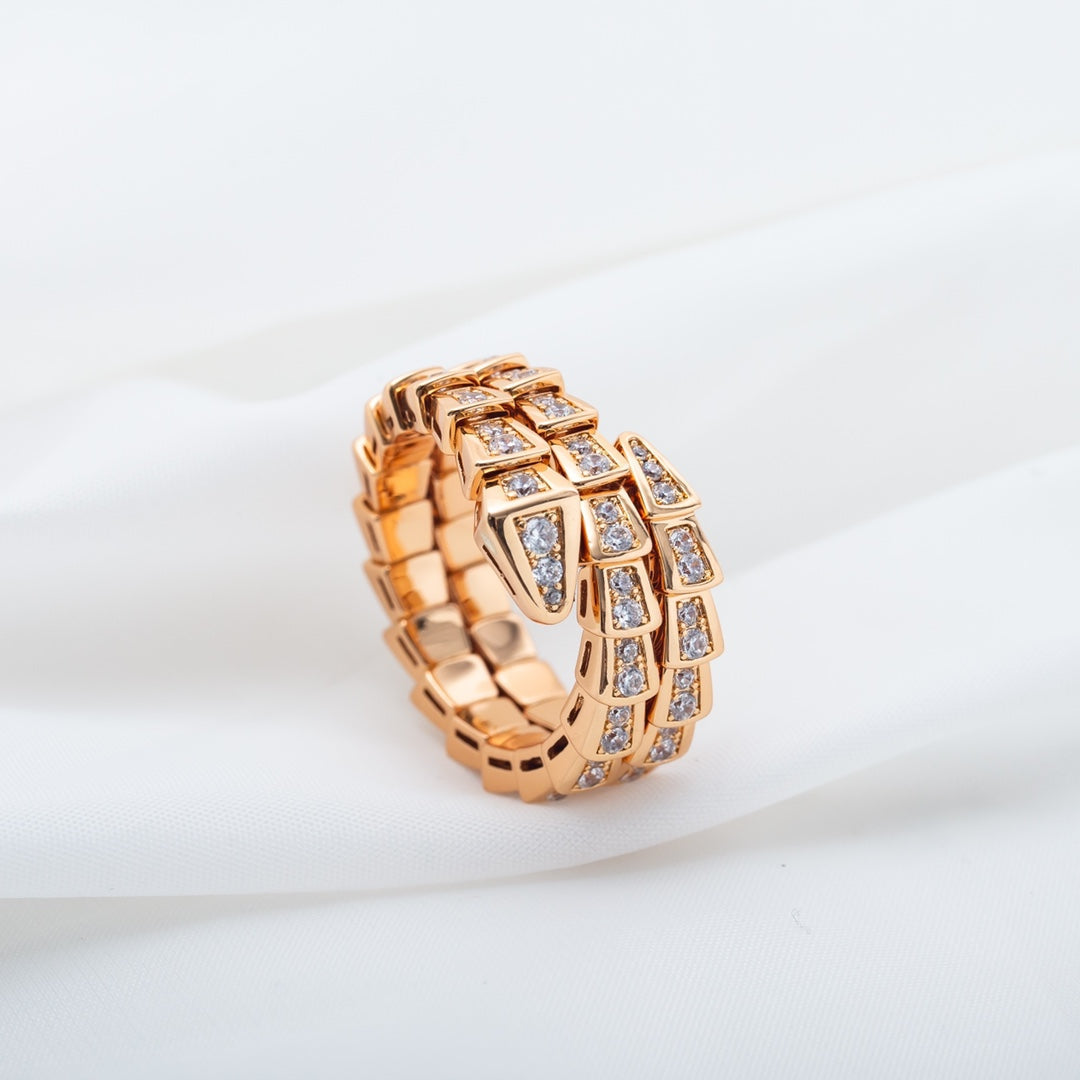 [⭐Shinejoy]SERPENTI RING PINK GOLD DIAMOND DOUBLE ROW