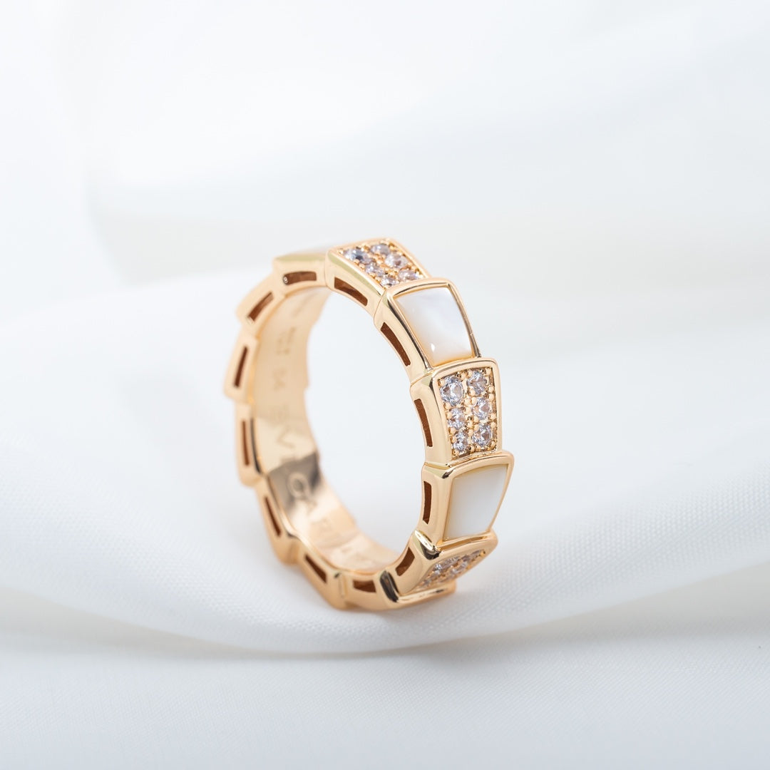 [⭐Shinejoy]SERPENTI RING PINK GOLD MOP DIAMOND PAVED 4MM