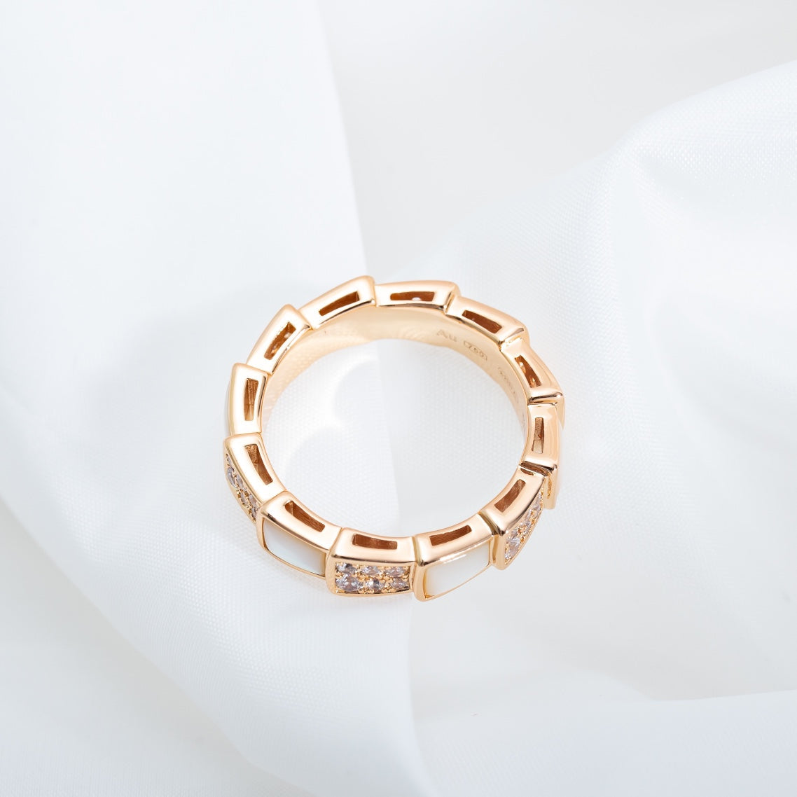 [⭐Shinejoy]SERPENTI RING PINK GOLD MOP DIAMOND PAVED 4MM