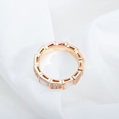 [⭐Shinejoy]SERPENTI RING PINK GOLD MOP DIAMOND PAVED 4MM