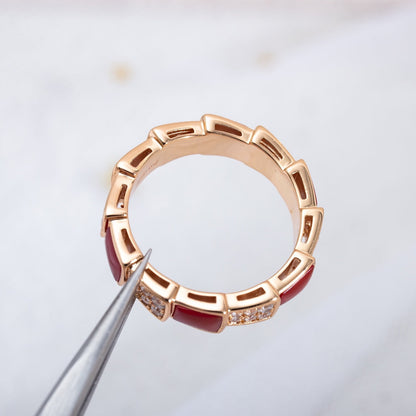 [⭐Shinejoy]SERPENTI RING PINK GOLD CARNELIAN DIAMOND PAVED 4MM