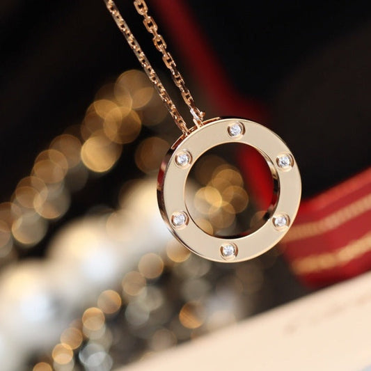 [⭐Shinejoy]LOVE NECKLACE 16MM 6 DIAMONDS PINK GOLD