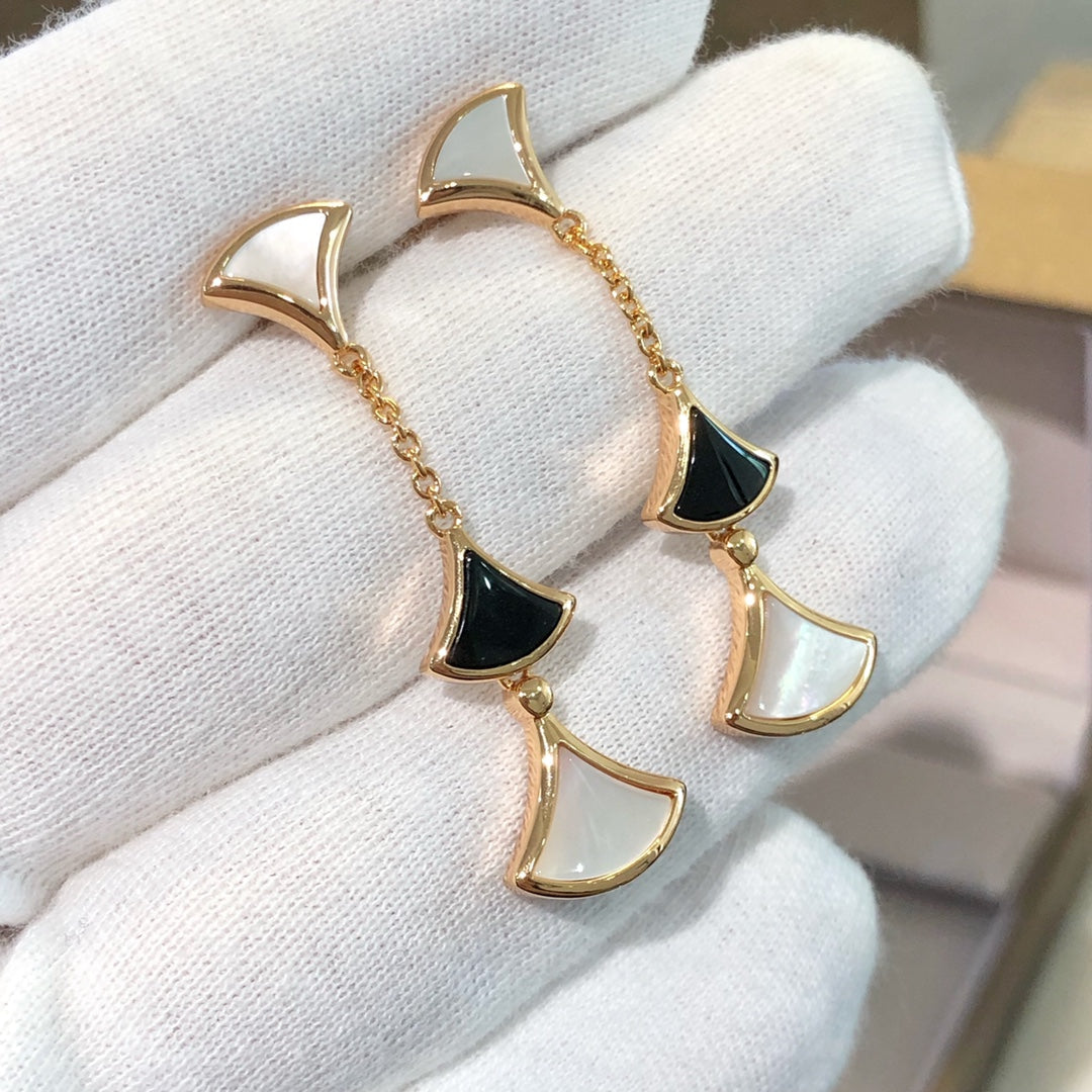 [⭐Shinejoy]DREAM EARRINGS 3 MOTIFS ONYX MOP PINK GOLD