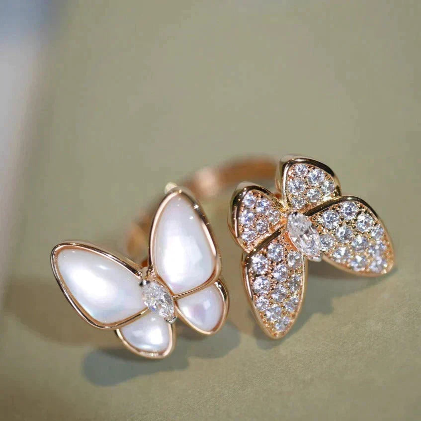 [⭐Shinejoy]TWIN BUTTERFLY DIAMOND MOP RING