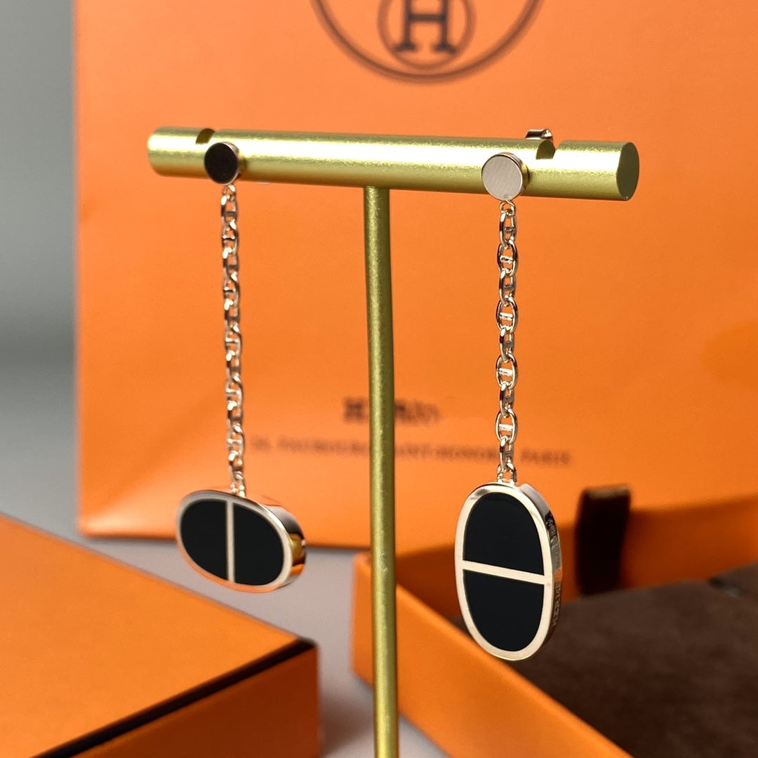 [⭐Shinejoy]CHAINE VERSO BLACK CERAMIC EARRINGS