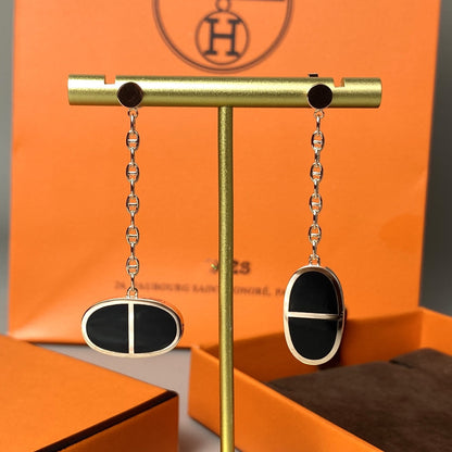 [⭐Shinejoy]CHAINE VERSO BLACK CERAMIC EARRINGS