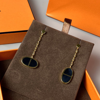 [⭐Shinejoy]CHAINE VERSO BLACK CERAMIC EARRINGS