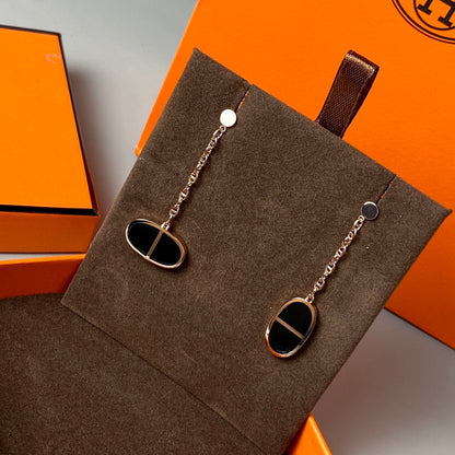 [⭐Shinejoy]CHAINE VERSO BLACK CERAMIC EARRINGS