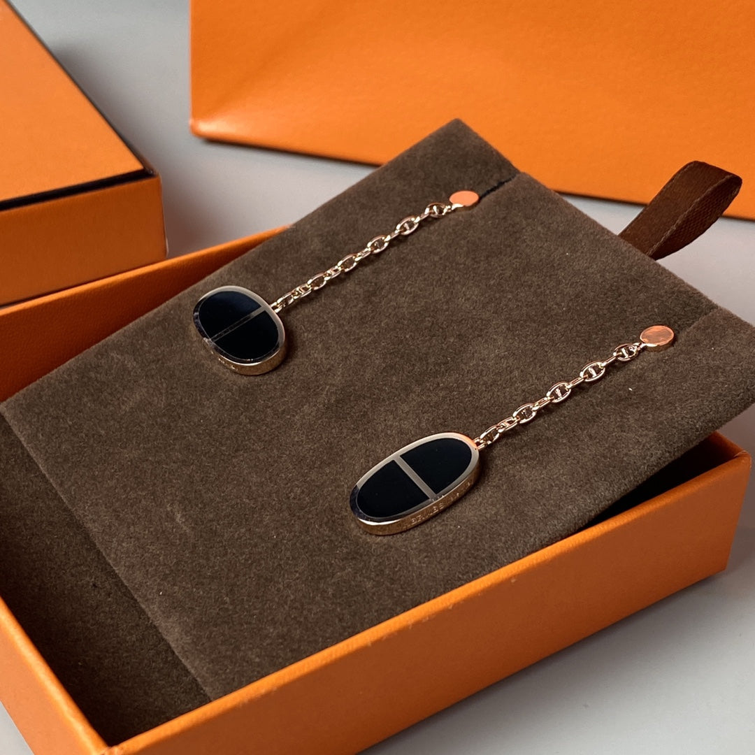 [⭐Shinejoy]CHAINE VERSO BLACK CERAMIC EARRINGS