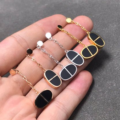 [⭐Shinejoy]CHAINE VERSO BLACK CERAMIC SILVER EARRINGS
