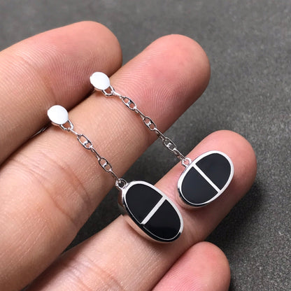 [⭐Shinejoy]CHAINE VERSO BLACK CERAMIC SILVER EARRINGS