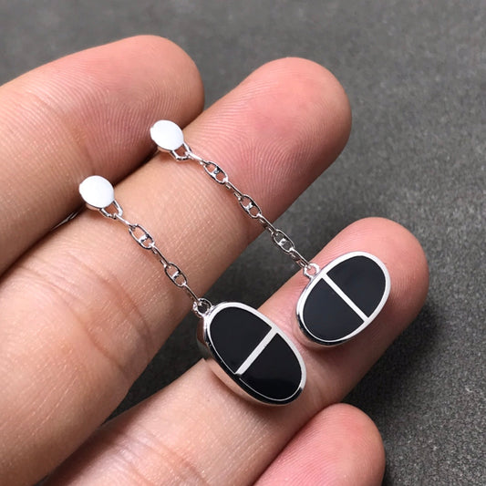 [⭐Shinejoy]CHAINE VERSO BLACK CERAMIC SILVER EARRINGS