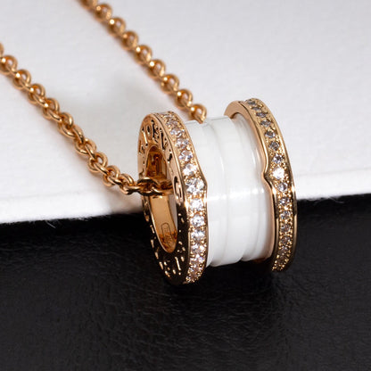 [⭐Shinejoy]ZERO 1 WHITE CERAMIC PINK GOLD DIAMOND NECKLACE